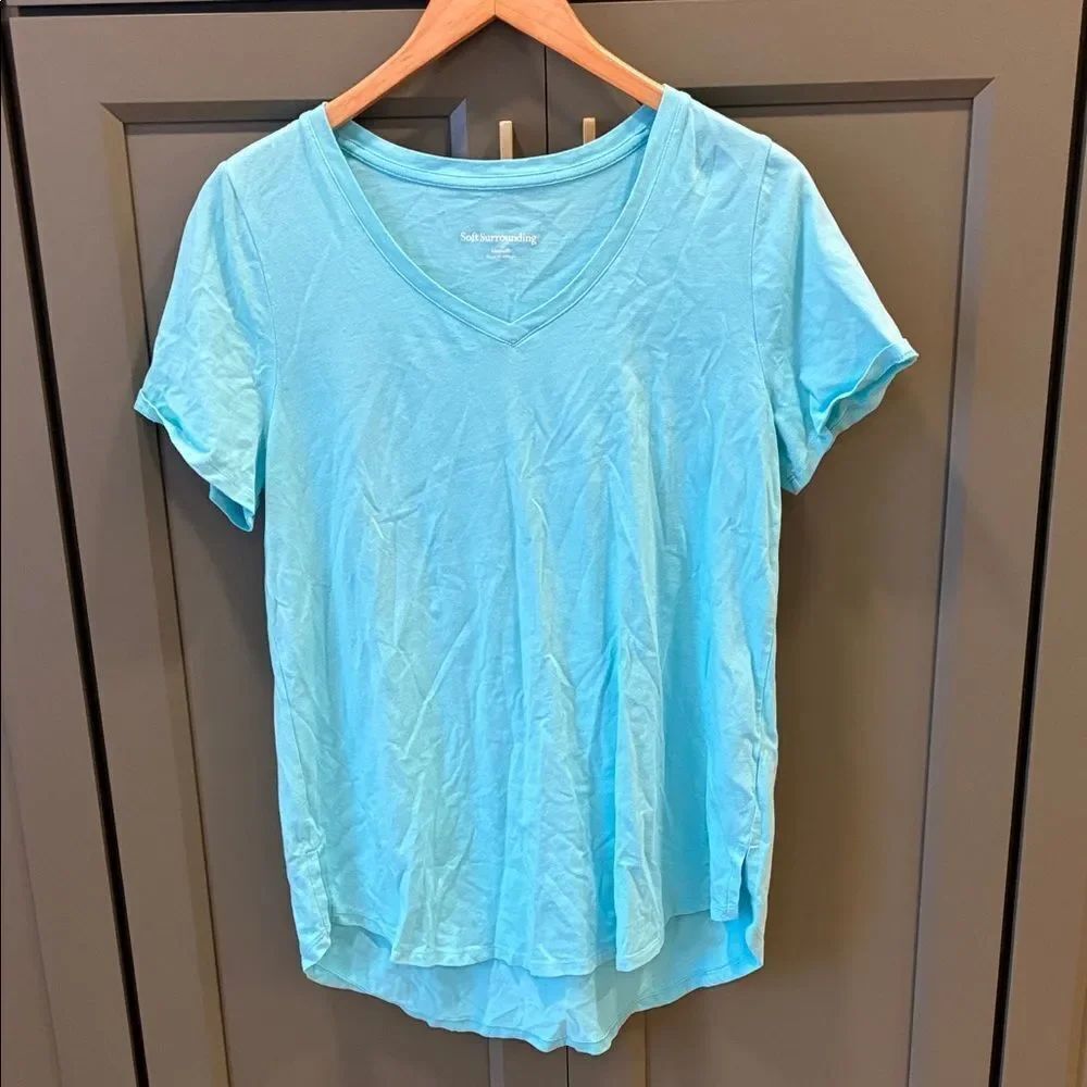 Soft Surroundings Aqua Short Sleeve V-Neck Top